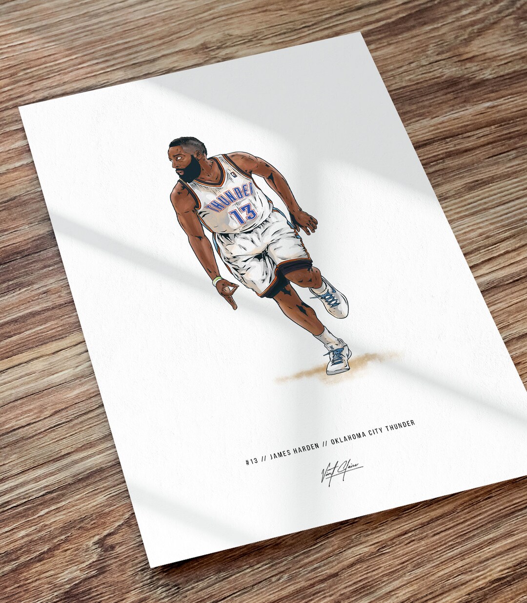 James Harden Oklahoma City Thunder Basketball Art Illustrated Etsy