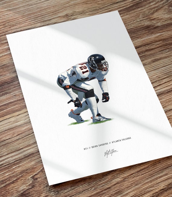 Deion Sanders Atlanta Falcons Football Illustrated Art Poster 