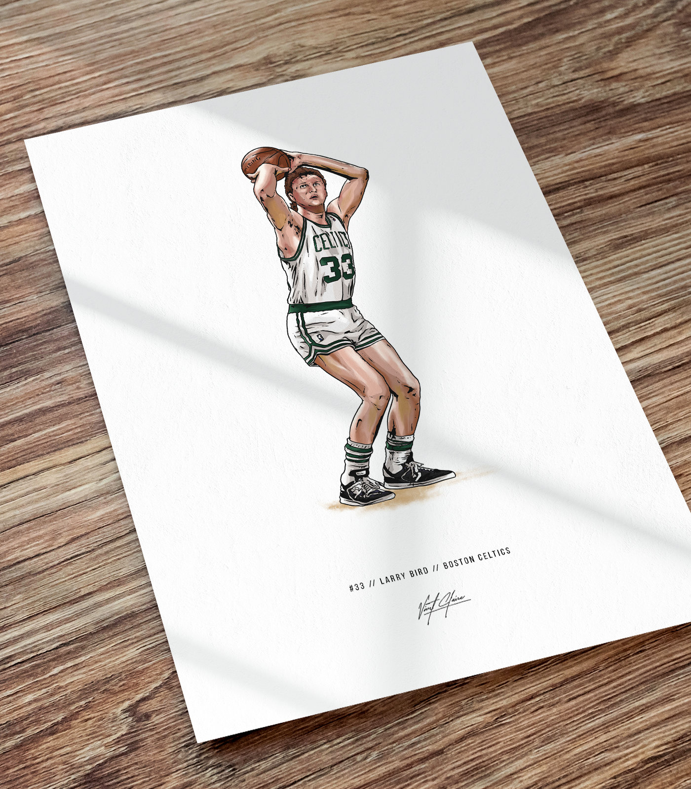  MW MERWEZI Larry Bird Jersey Art Boston Celtics NBA Wall Art  Home Decor Hand Made Poster Canvas Print(Black Floating Frame, 20x30):  Posters & Prints