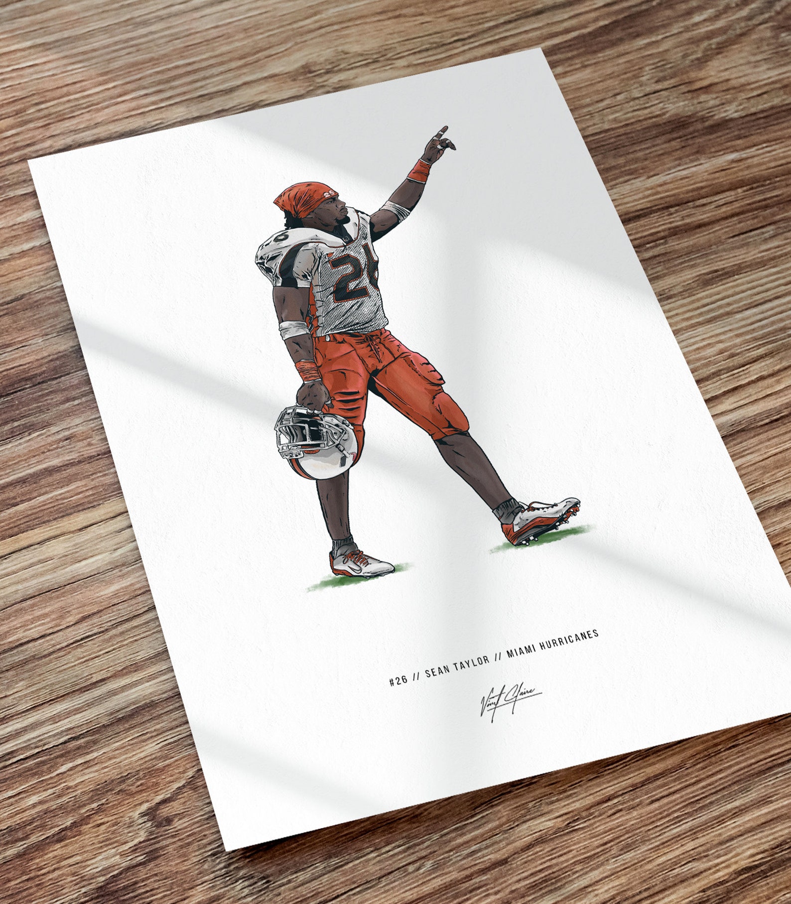 Sean Taylor Illustrated Art Poster Sean Taylor College Etsy UK