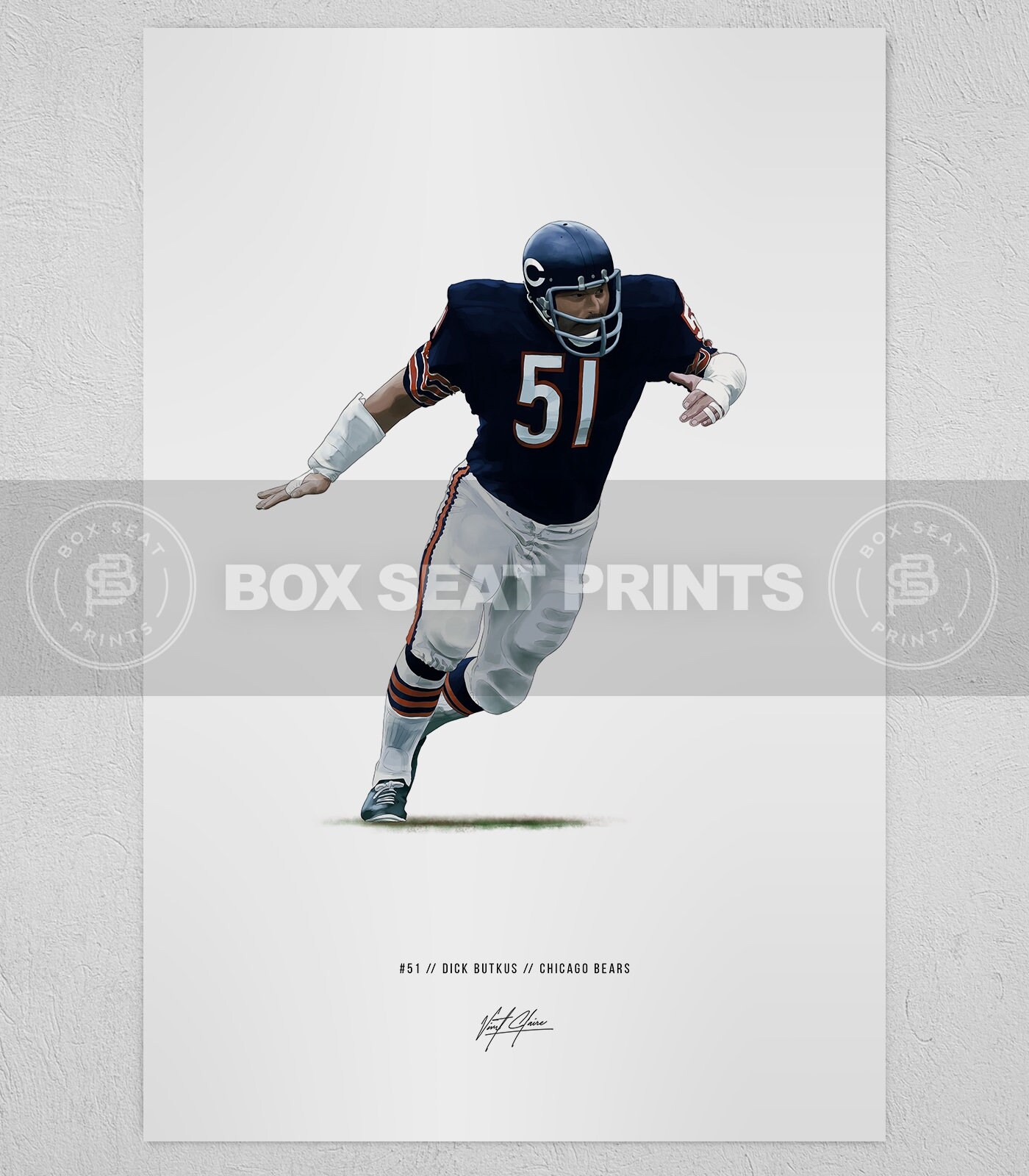 Dick Butkus Chicago Bears Football Illustrated Art Poster