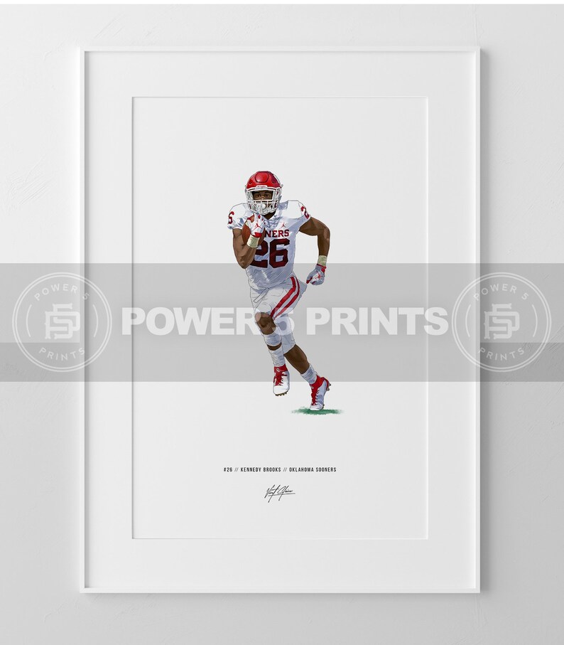 Kennedy Brooks Oklahoma Sooners Football Kennedy Brooks Oklahoma Sooners Art Illustrated Print Poster Gift for Oklahoma Sooner fans