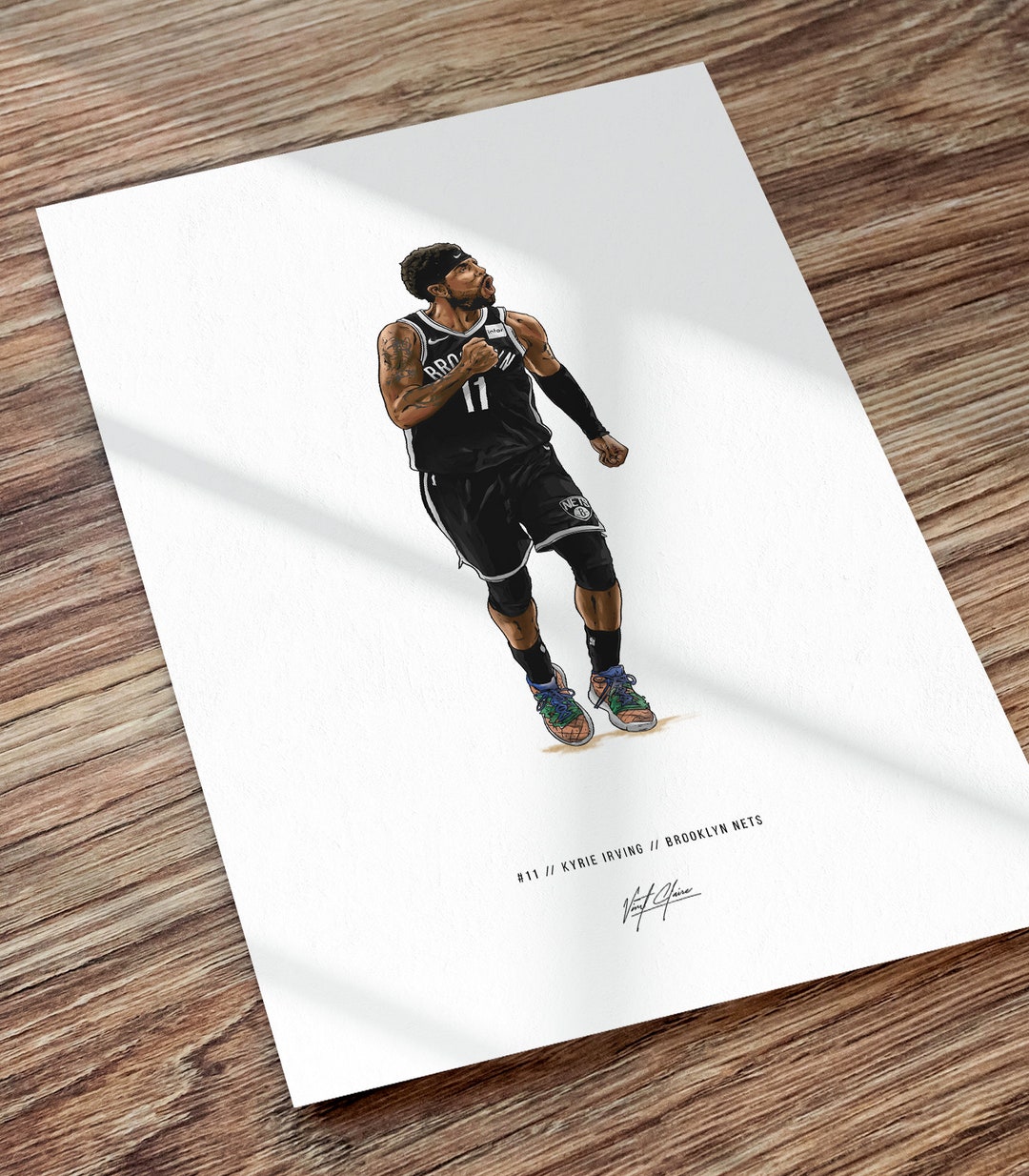 Kyrie Irving Brooklyn Nets Basketball Art Drawing Illustrated Etsy