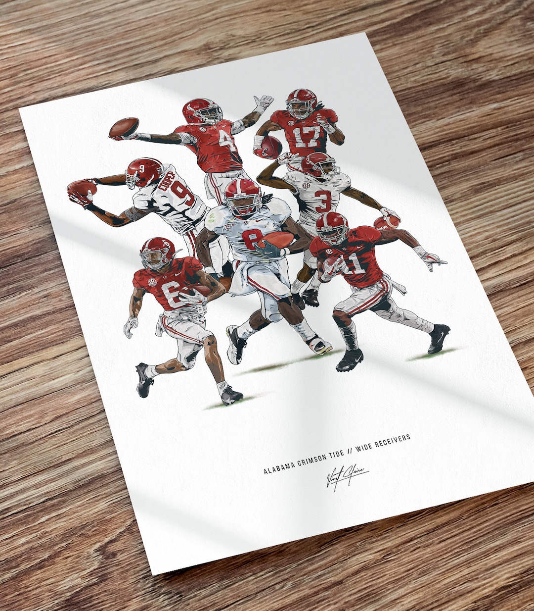 Alabama Wide Receivers Illustrated Art Poster Print, Wide Receivers From Nick Saban Era, Judy