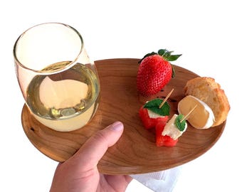 Bistro Wine Plate, Wine and Cheese Tray, Wine Appetizer Plates, Portable Charcuterie Tray, Gifts for Wine Lovers, Outdoor Entertaining