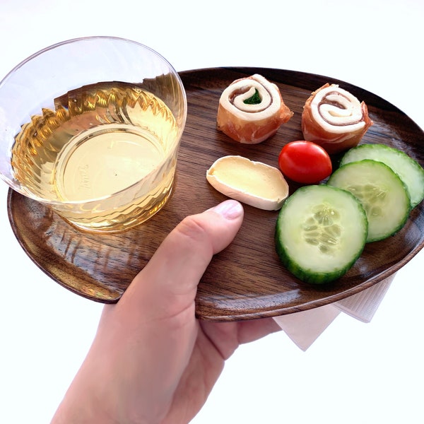 WALNUT BISTRO BEER Wine Cheese Tea Single-handed Tray. Glass holder 2.5” (Quantity: 1 Tray)