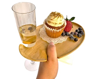 Champagne and Hors d'oeuvres Plate, Gala Wine Plate, Portable Charcuterie Tray, Gift for Hostess, Champagne Lover, Charcuterie Wine Caddy