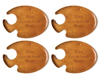 Set of 4 Custom Engraved Handheld Wine Trays, Personalized Wine and Cheese Plates, Custom Hostess Gift, Outdoor Entertaining