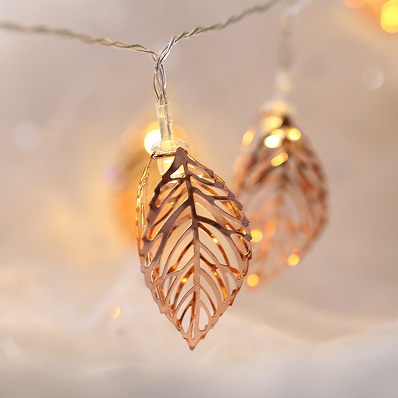 Rose Gold Leaf Fairy Lights Farmhouse String Lights Plant Etsy