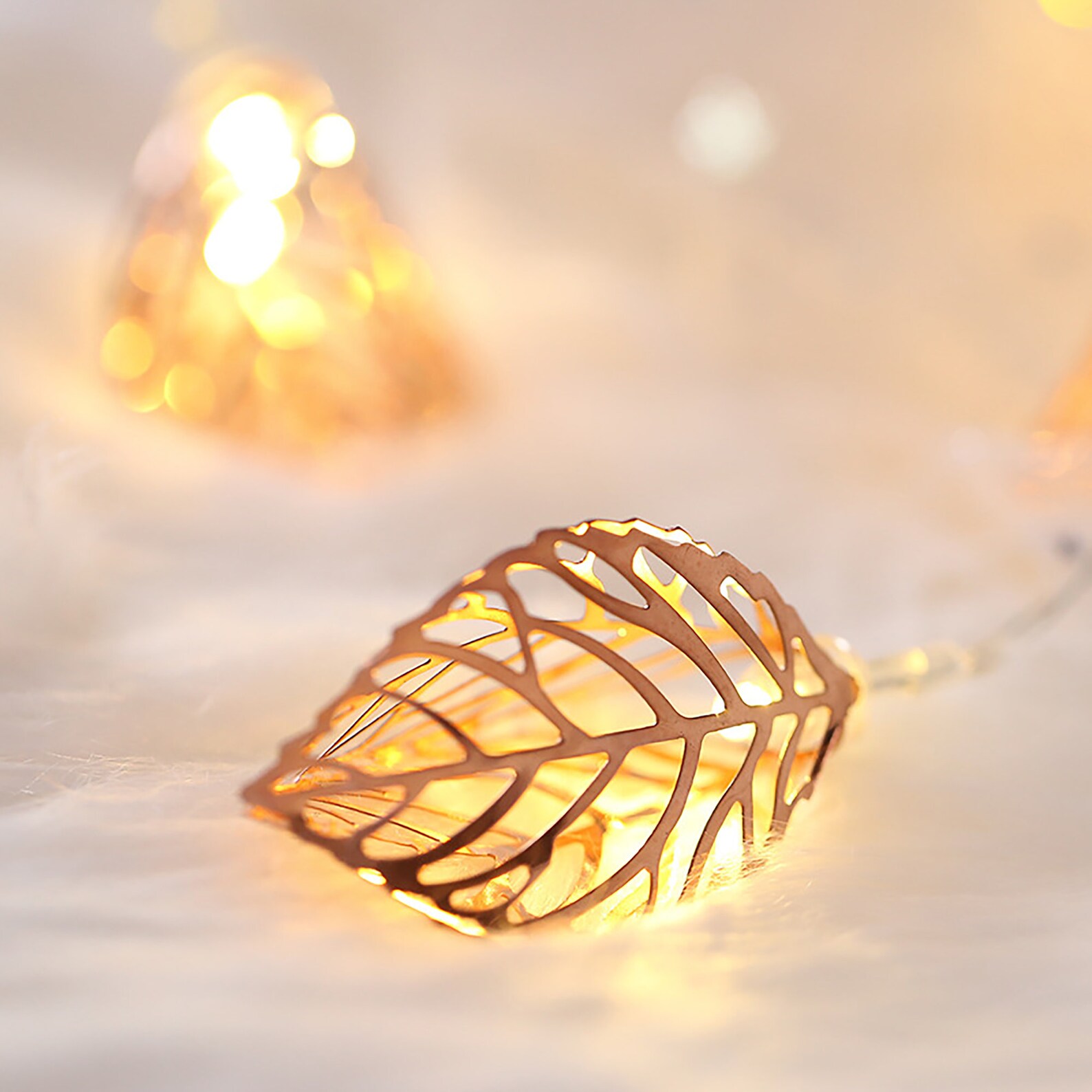 Rose Gold Leaf Fairy Lights Farmhouse String Lights Plant Etsy