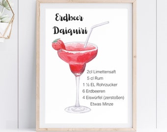 Affiche Décoration Cuisine Cocktail Fraise Daiquiri Image