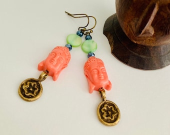 Buddha in the Garden Earrings // Floral Earrings // Springtime Earrings // Brass Earrings // Dangle Earrings // Rustic Earrings // Peaceful