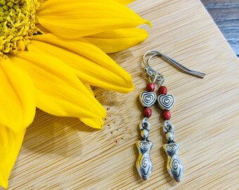 Goddess of Love Earrings // Dangle Earrings // Silver Earrings // Heart Earrings // Swirl Designs // Divine Feminine // Unique Jewelry Gift