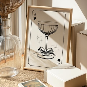 Hartenaas cocktailkunstprint - vintage op speelkaarten geïnspireerde muurdecoratie barwagen print, barwagen decor, barwagen kunst, afdrukbare muurkunst