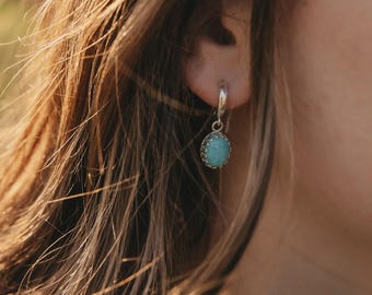 The Mae Dangles - simple turquoise dangle huggie hoop earrings