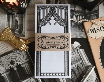 Cathedral Notepad - WHITE | gothic stationery | gothic architecture | goth notepad | cathedrals | memo pad | black | Gothic arch | spooky