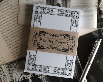 Basilica Notepad - WHITE | gothic stationery | gothic architecture | goth notepad | cathedrals | memo pad | black | Gothic arch | spooky