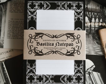 Basilica Notepad - BLACK | gothic stationery | gothic architecture | goth notepad | cathedral | memo pad | Gothic tracery | Gothic arch