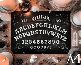 Gothic Ouija Board A4 Print | gothic art | salem | witch | halloween | spirit board | magic | dark art | occult | planchette | seance | A4