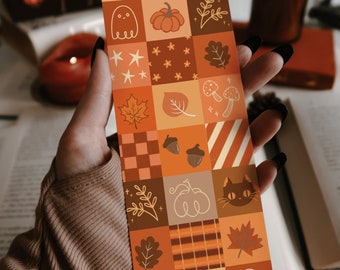 Lesezeichen Lesezeichen | Herbstlich | Illustration | Halloween | Cottagecore | Volkskunst | Lesezeichen | Bücherwurm | Briefpapier | Niedlich | Gespenster