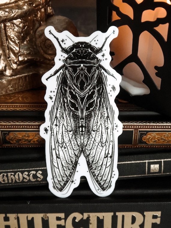 Cryptkeeper Cicada Sticker | Die Cut Vinyl | Waterproof | Gloss Sticker | cicadas | entomology | gothic architecture | Journal | Stationary