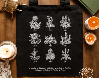 Green Witch Tote Bag | Gothic Tote | gothic accessories | dark academia | botanical illustration | book tote | bookish bag | dark fashion