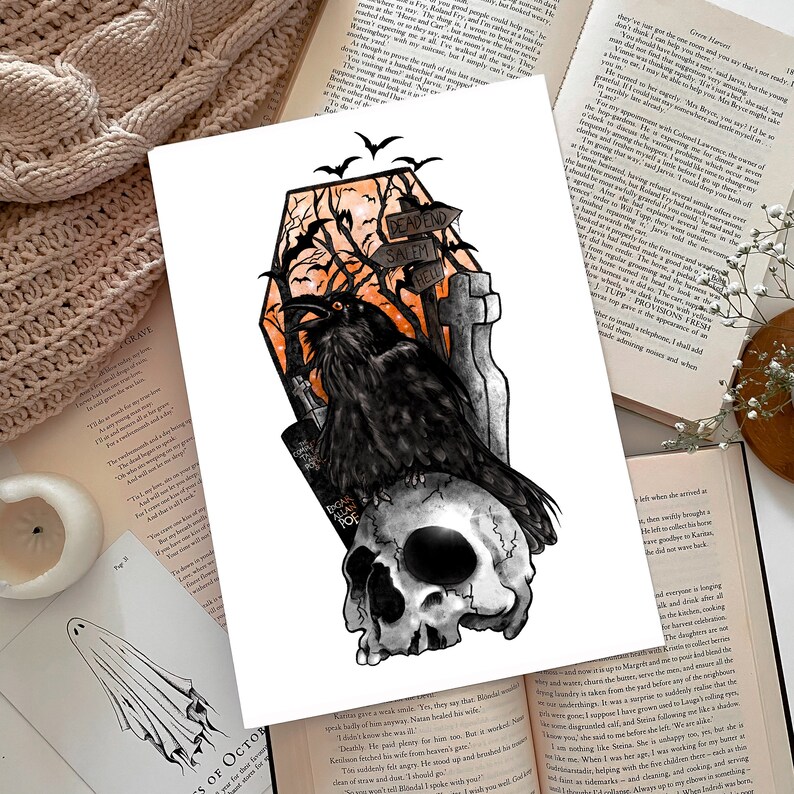 The Raven Print | gothic art | edgar allen poe | dark art | raven | crow | skull | salem | witch | familiar \ A4 Bild 2