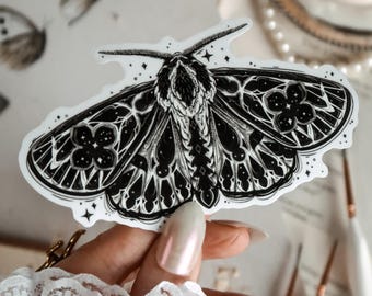 Cloister Moth Sticker | Die Cut Vinyl | Waterproof | Gloss Sticker | moth art | entomology | gothic architecture | Journal | Stationary