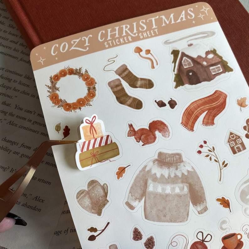 Cozy Christmas Sticker Sheet stickers stationary planner stickers illustration winter gift cosy COTTAGECORE folk art image 5