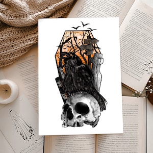 The Raven Print | gothic art | edgar allen poe | dark art | raven | crow | skull | salem | witch | familiar \ A4 Bild 1