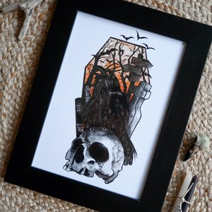 The Raven Print | gothic art | edgar allen poe | dark art | raven | crow | skull | salem | witch | familiar \ A4 Bild 3