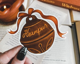 Vintage Krampus Bell Aufkleber | Die geschnittenen Vinyl | Volkskunst | Glanz Aufkleber | Halloween | Zeitschrift | Briefpapier | Gruselig | Grauen | Weihnachten