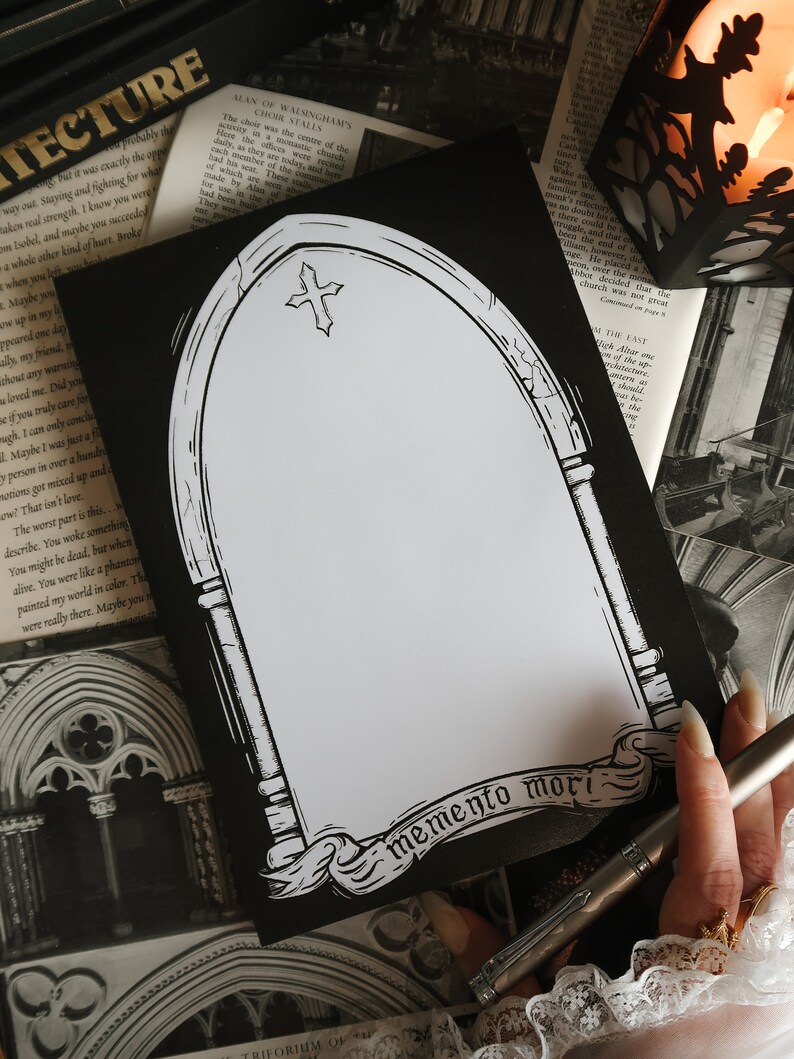 Notepad Template Goth Simple Memento Notepad - BLACK | Gothic Stationery | Gothic Architecture ...