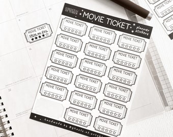 Movie Ticket Planner Stickers | Movie Review | Sticker Sheet | Stationery | Writable | Gothic | Cinema | Film | Movie Tracker | Journal