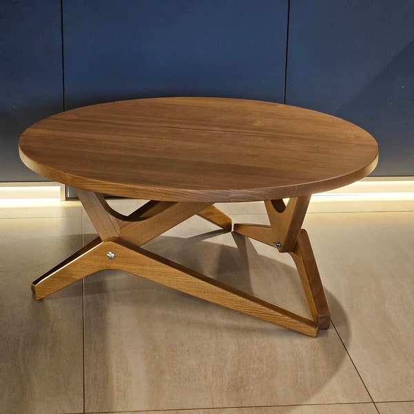 Thuiscadeau Aanpasbare salontafel Uniek huismeubilair Ronde koffie om te dineren Lifttafel Tafel van essenhout Tafeltransformatortafel met spinnenpoten