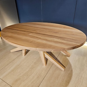Ash Wood Transformer Table: Adjustable Height Oval Coffee Table