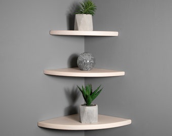 White Corner Shelf: Floating Round Wood Corner Shelves for Modern Wall Decor