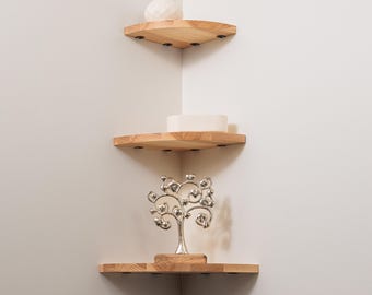 Étagères d'angle faites main : étagère murale flottante étagère d'angle en bois petite étagère en bois ensemble d'étagères d'angle en bois