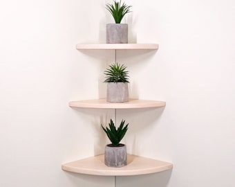 Handcrafted Wood Corner Plant Shelf : Floating Half Round Design
