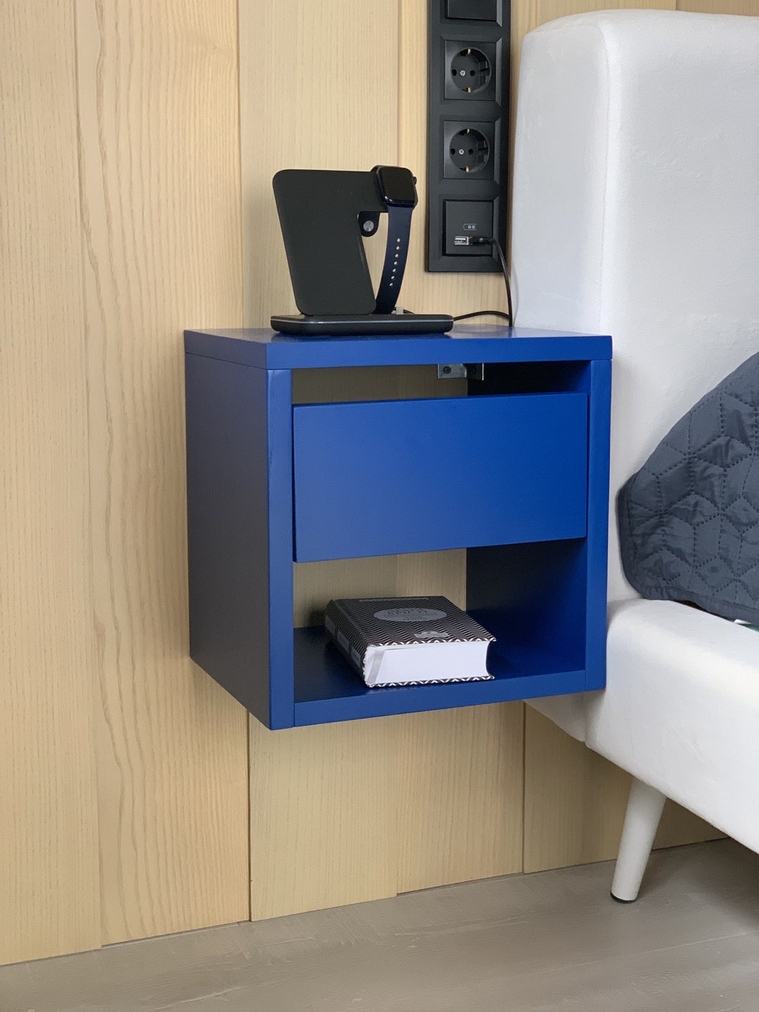 Floating Nightstand With Drawer in Solid Ash Modern Etsy