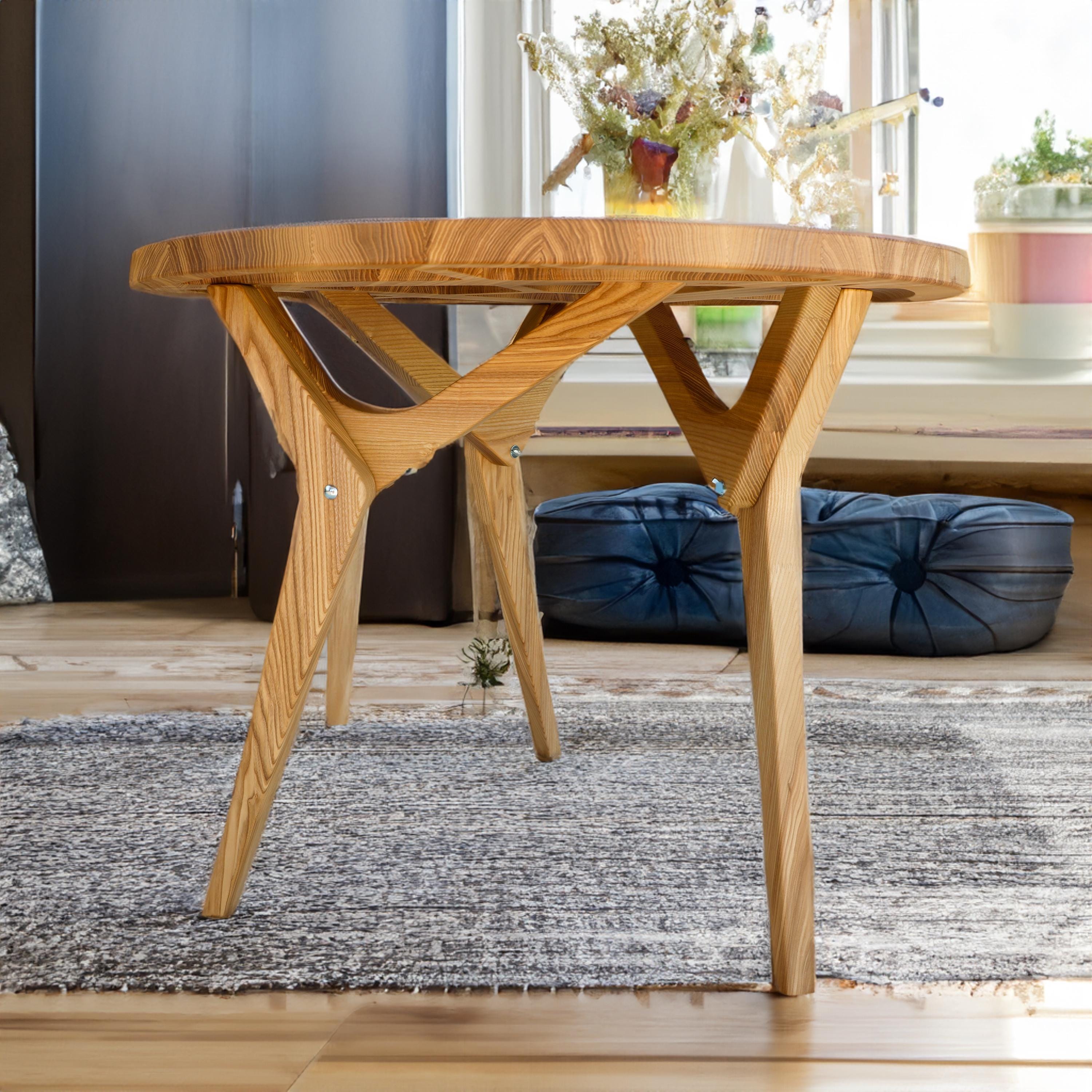 Adjustable Height Ash Wood Coffee Table: Scandinavian