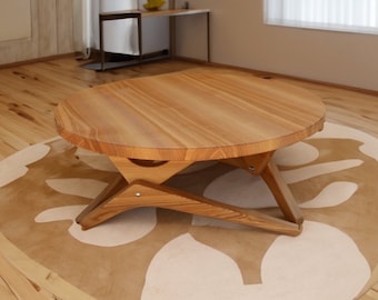 Couchtische Rund Verwandlungstisch Nussbaum Holz Einfacher Beistelltisch Esche Höhenverstellbar Eichen Holz Skandinavisches Design Einfacher Tisch D50-D70