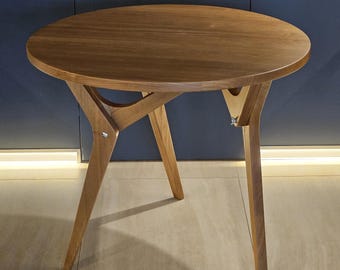 Adjustable Height Round Coffee Table: Ash Wood Transformer Table