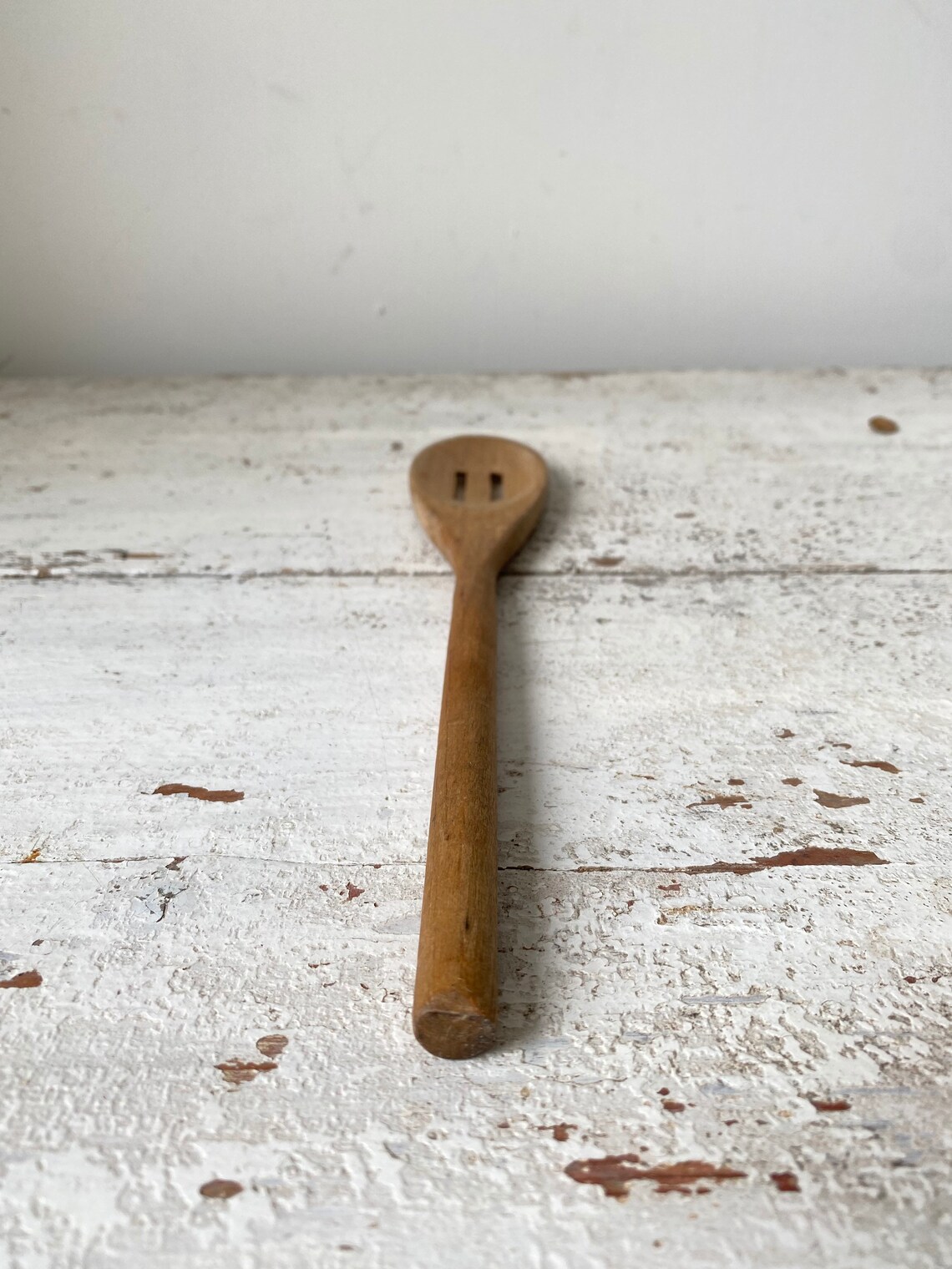 Vintage wooden spoon with two holes / 17 / 1980s Etsy