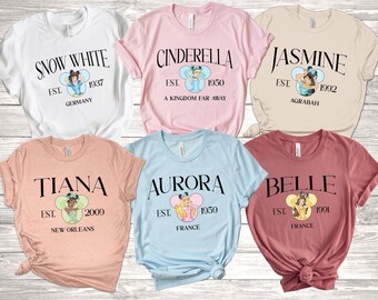 Disney Princess Belle, Tiana, Elsa, Anna, Jasmine, Ariel, Aurora, Rapunzel, Snow white, Merida, Cinderella, Mulan, Disney Minnie ears top