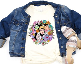 Halloween Retro Floral Evil Villain Shirt, Disney Halloween Princess Villians, Maleficent, Ursula,Cruella,Evil Queen, Wicked, Queen Of Heart