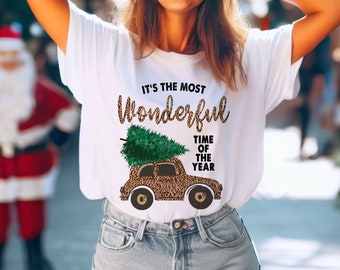 2026 Leopard Christmas Tree Shirt, Most Wonderful time Christmas Shirt, Leopard shirt for women, Girls Christmas Tee, Women's Christmas Tee