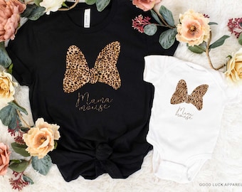 Mama mouse Mini mouse shirt, Mom Daughter Matching Disney Shirts Disney Minnie Mouse Leopard Print Bow Disney trip shirts mom and daughter