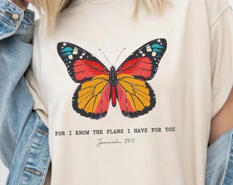 Butterfly Christian shirt 2026, For I Know The Plans I Have For You Shirt, Women Christian Religious Tshirt
