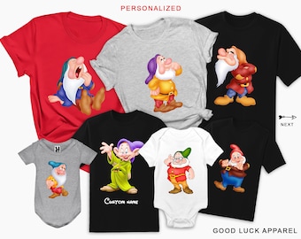 7 Dwarfs Shirts Personalized Snow White and Seven Dwarfs Family Shirts 7 Dwarfs Family Shirts Grumpy Bashful Doc Dopey Happy Sleepy Sneezy